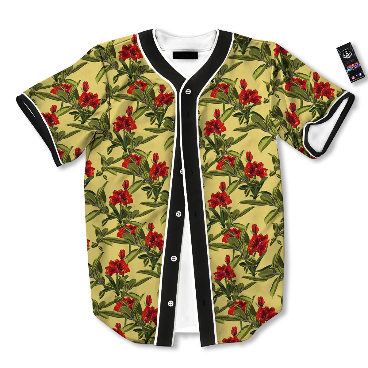 Amaryllis Red Yellow Print Pattern Baseball Jersey-grizzshop