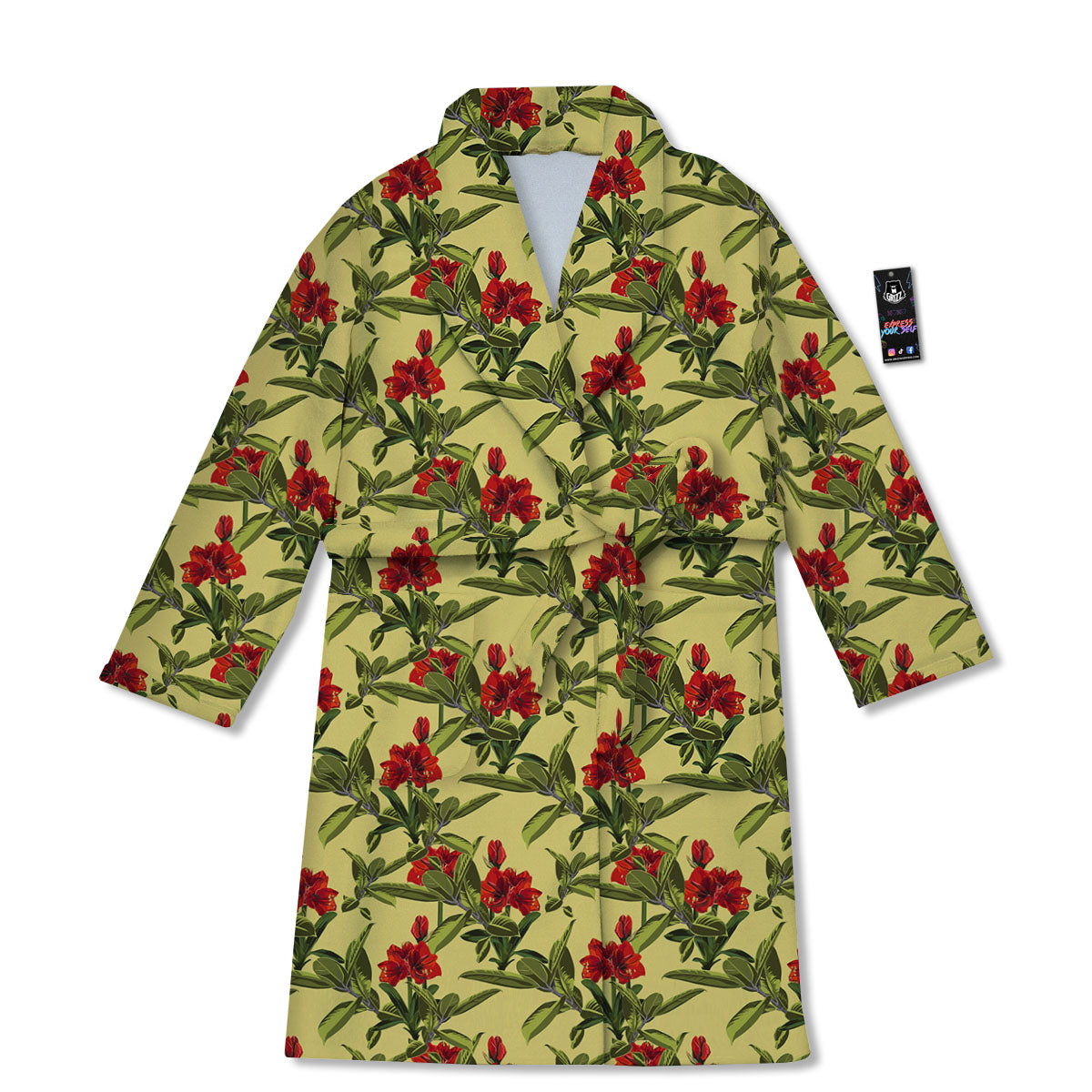 Amaryllis Red Yellow Print Pattern Bathrobe-grizzshop