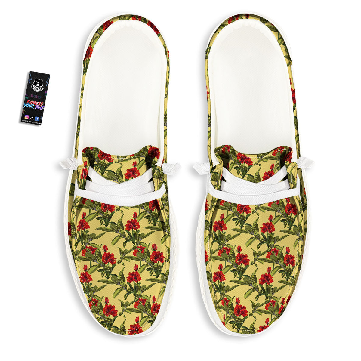 Amaryllis Red Yellow Print Pattern Black Loafers-grizzshop