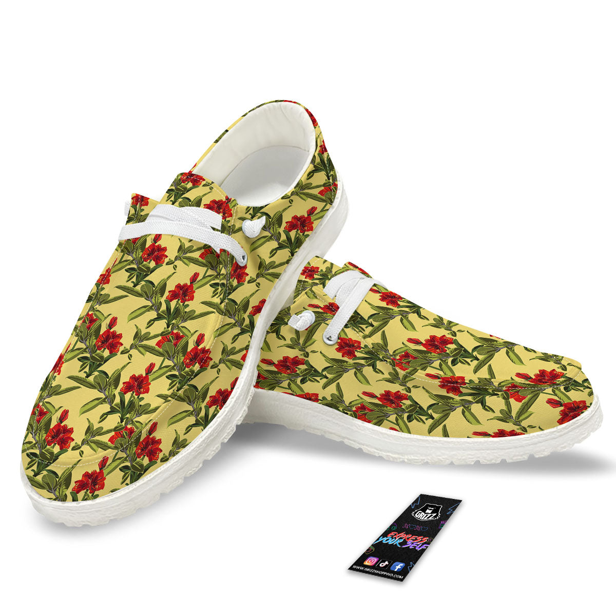 Amaryllis Red Yellow Print Pattern Black Loafers-grizzshop