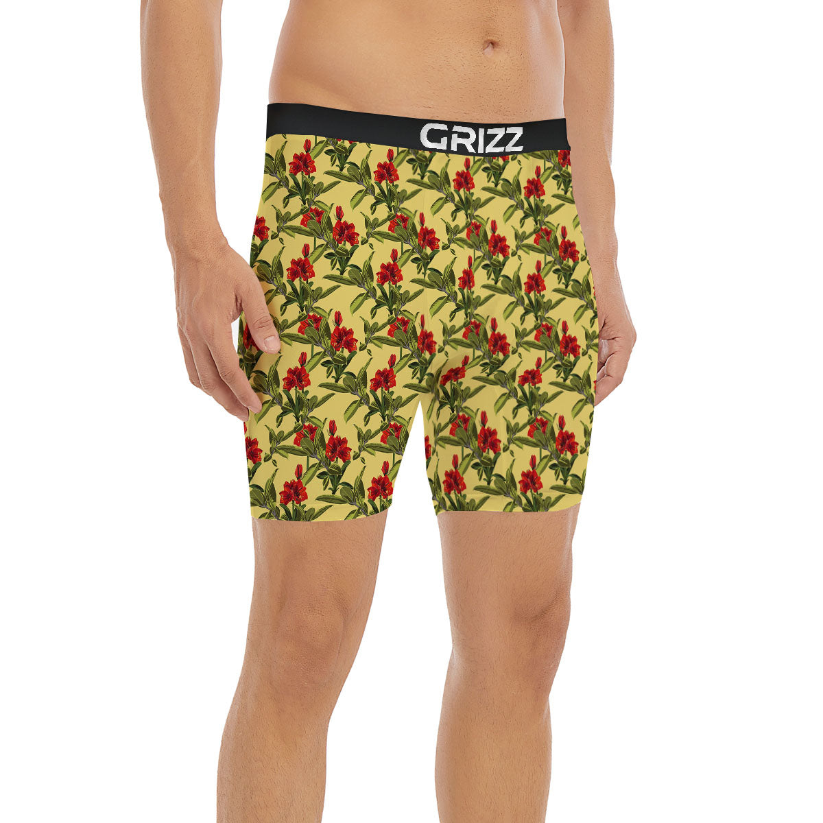 Amaryllis Red Yellow Print Pattern Boxer Briefs-grizzshop