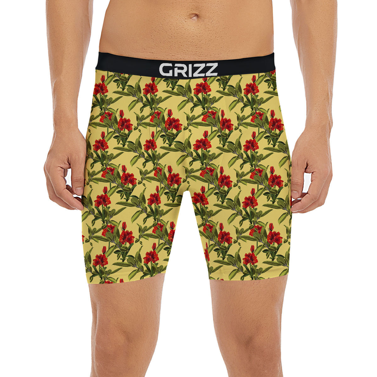Amaryllis Red Yellow Print Pattern Boxer Briefs-grizzshop