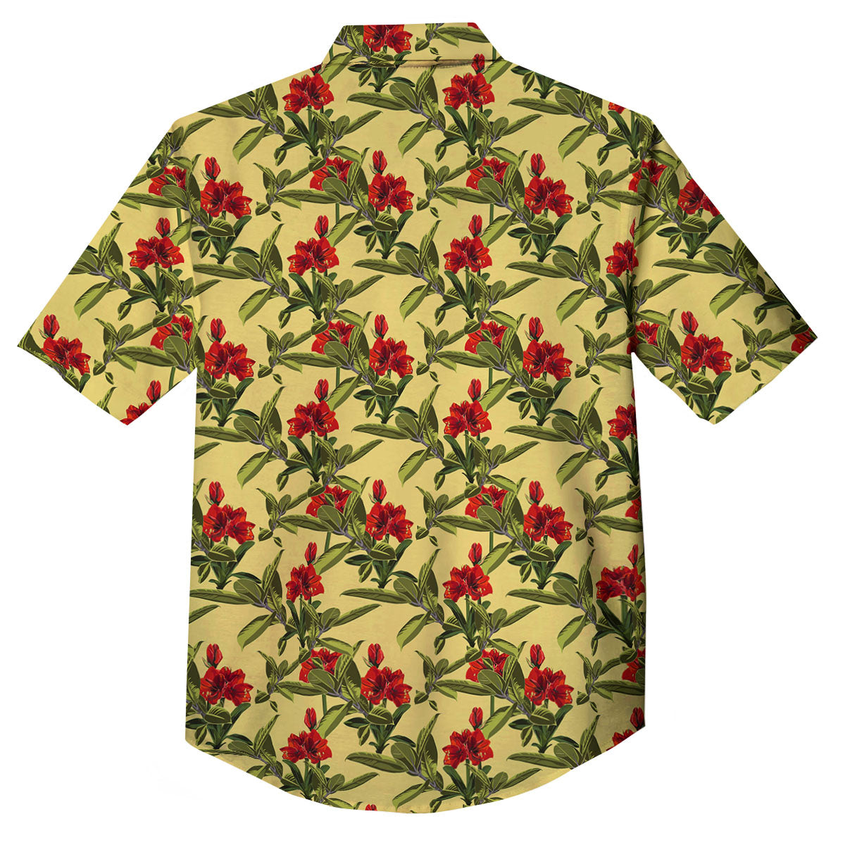 Amaryllis Red Yellow Print Pattern Button Up Shirt-grizzshop