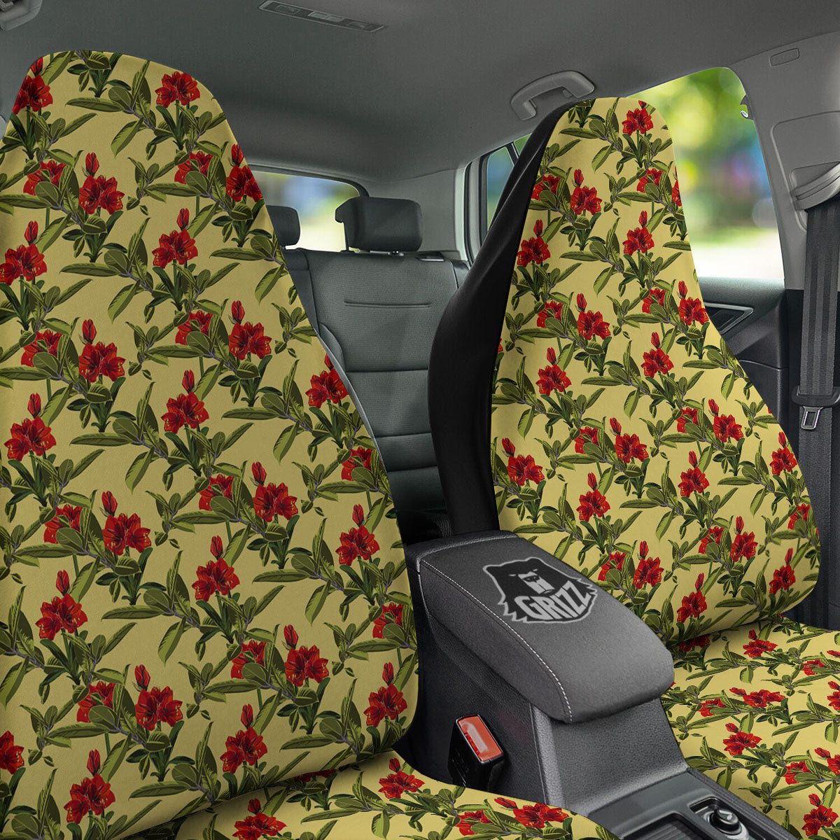 Amaryllis Red Yellow Print Pattern Car Seat Covers-grizzshop