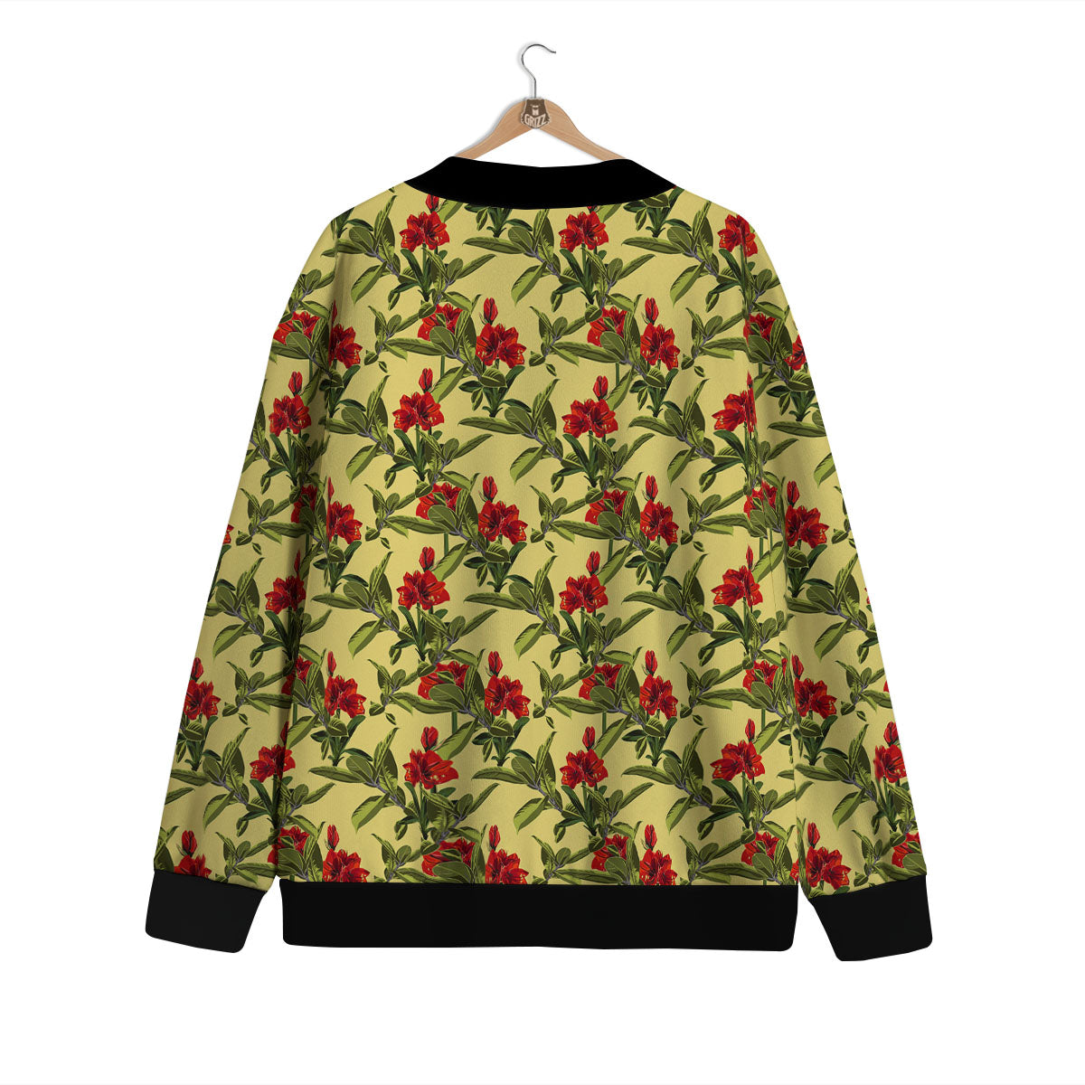 Amaryllis Red Yellow Print Pattern Cardigan-grizzshop