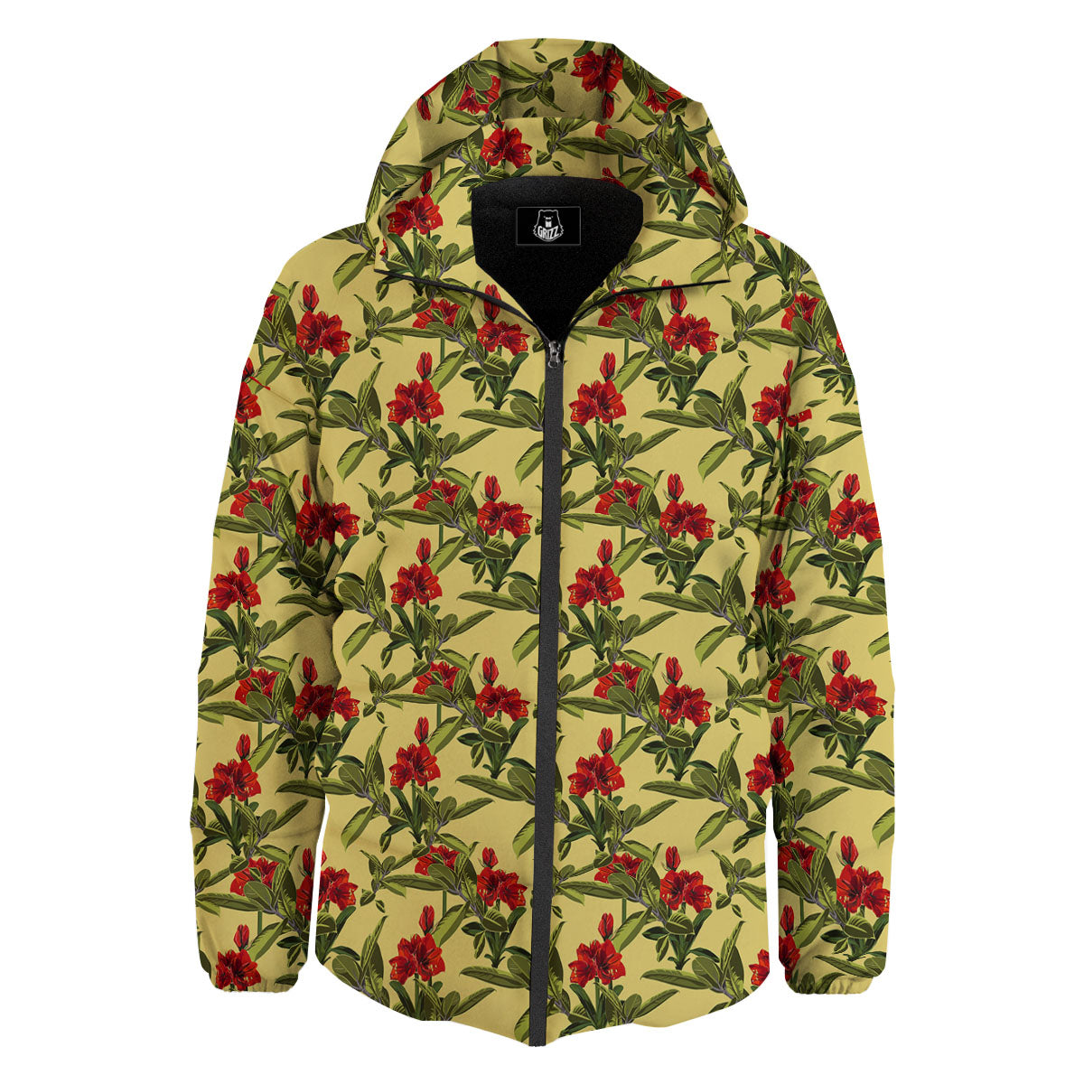 Amaryllis Red Yellow Print Pattern Down Jacket-grizzshop