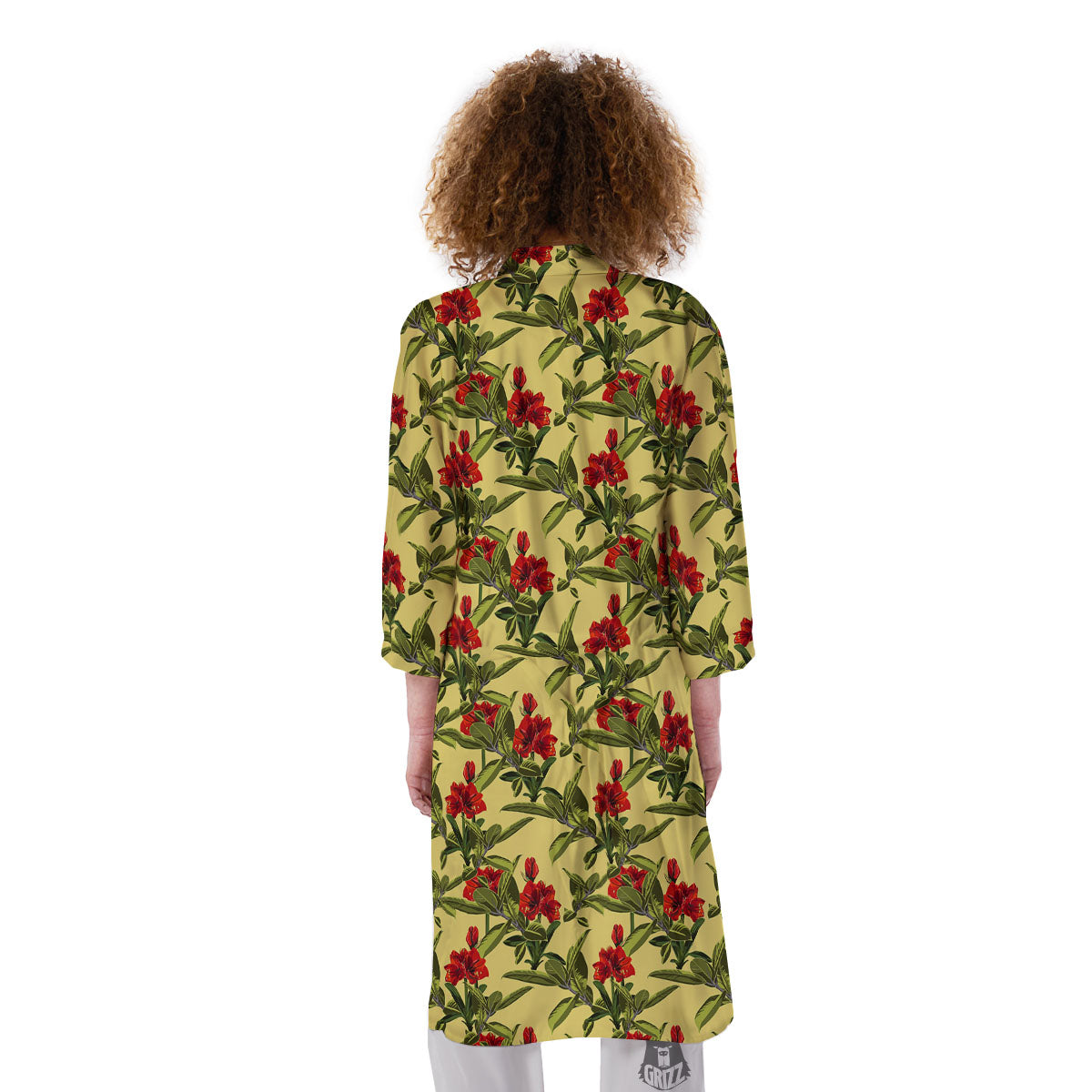Amaryllis Red Yellow Print Pattern Kimono-grizzshop