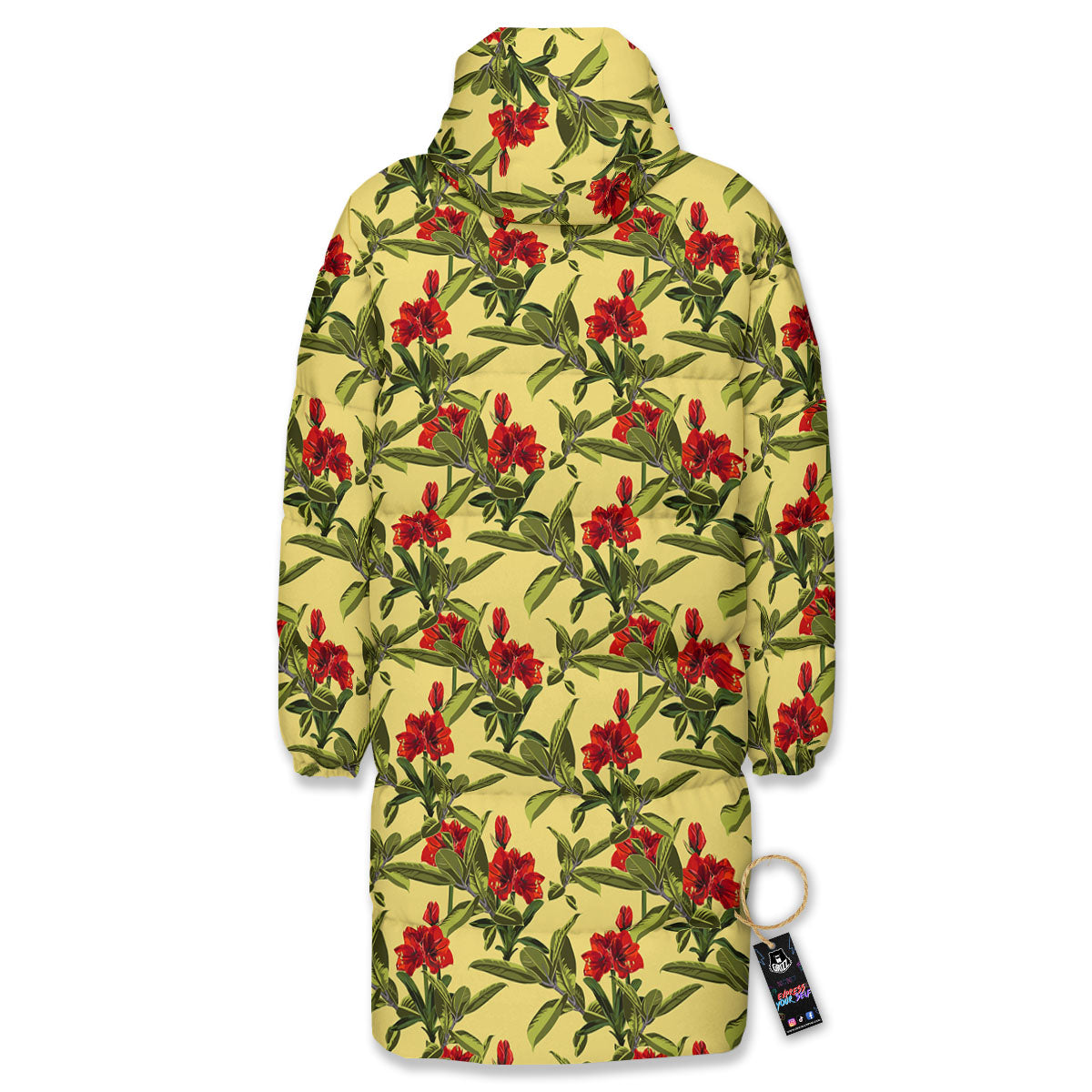 Amaryllis Red Yellow Print Pattern Long Down Jacket-grizzshop