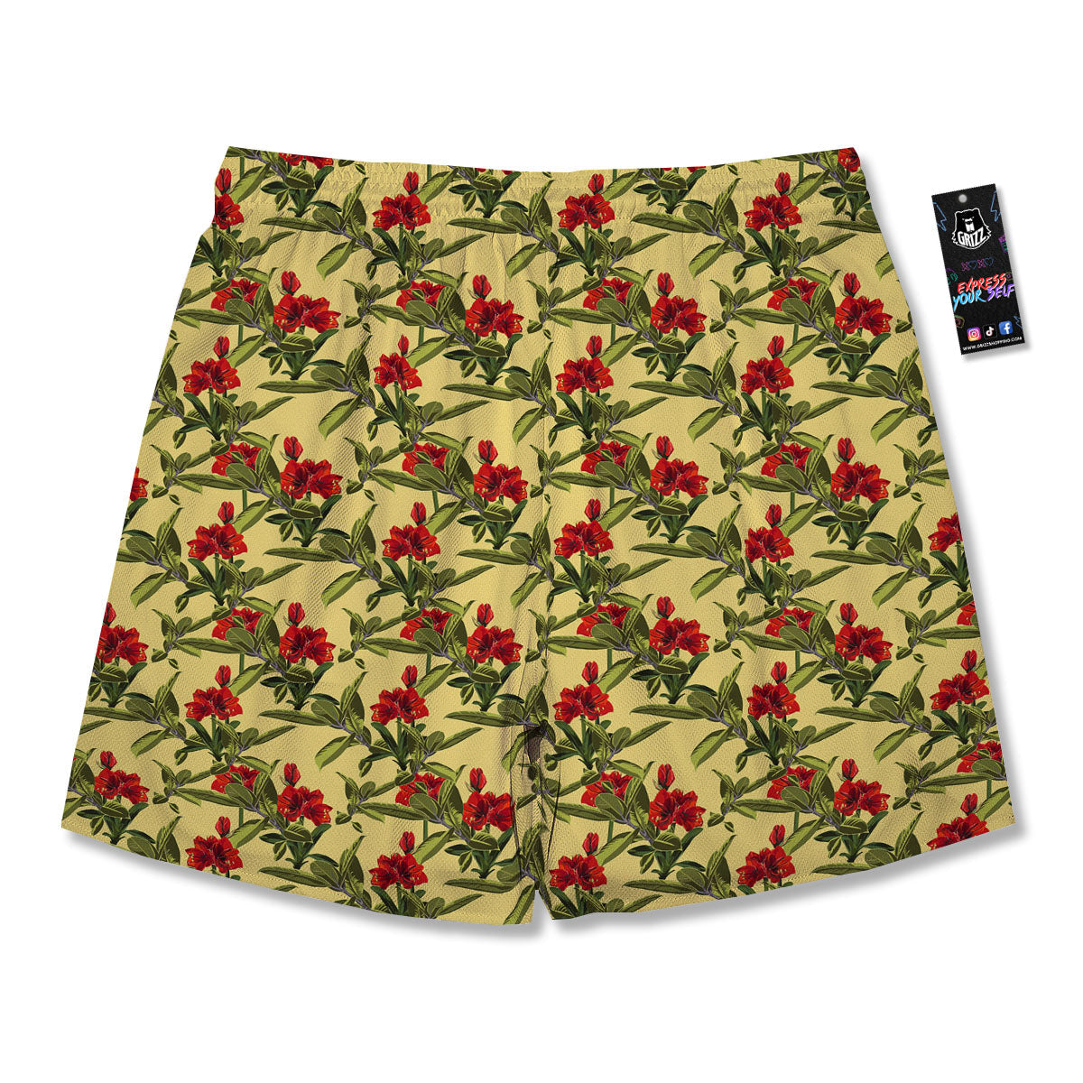 Amaryllis Red Yellow Print Pattern Men's Running Shorts-grizzshop