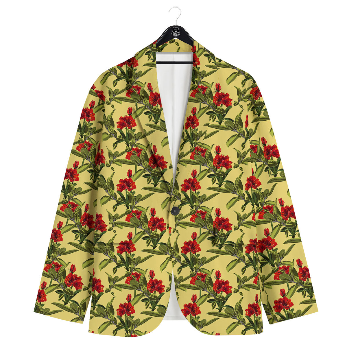 Amaryllis Red Yellow Print Pattern Men's Sport Coat-grizzshop