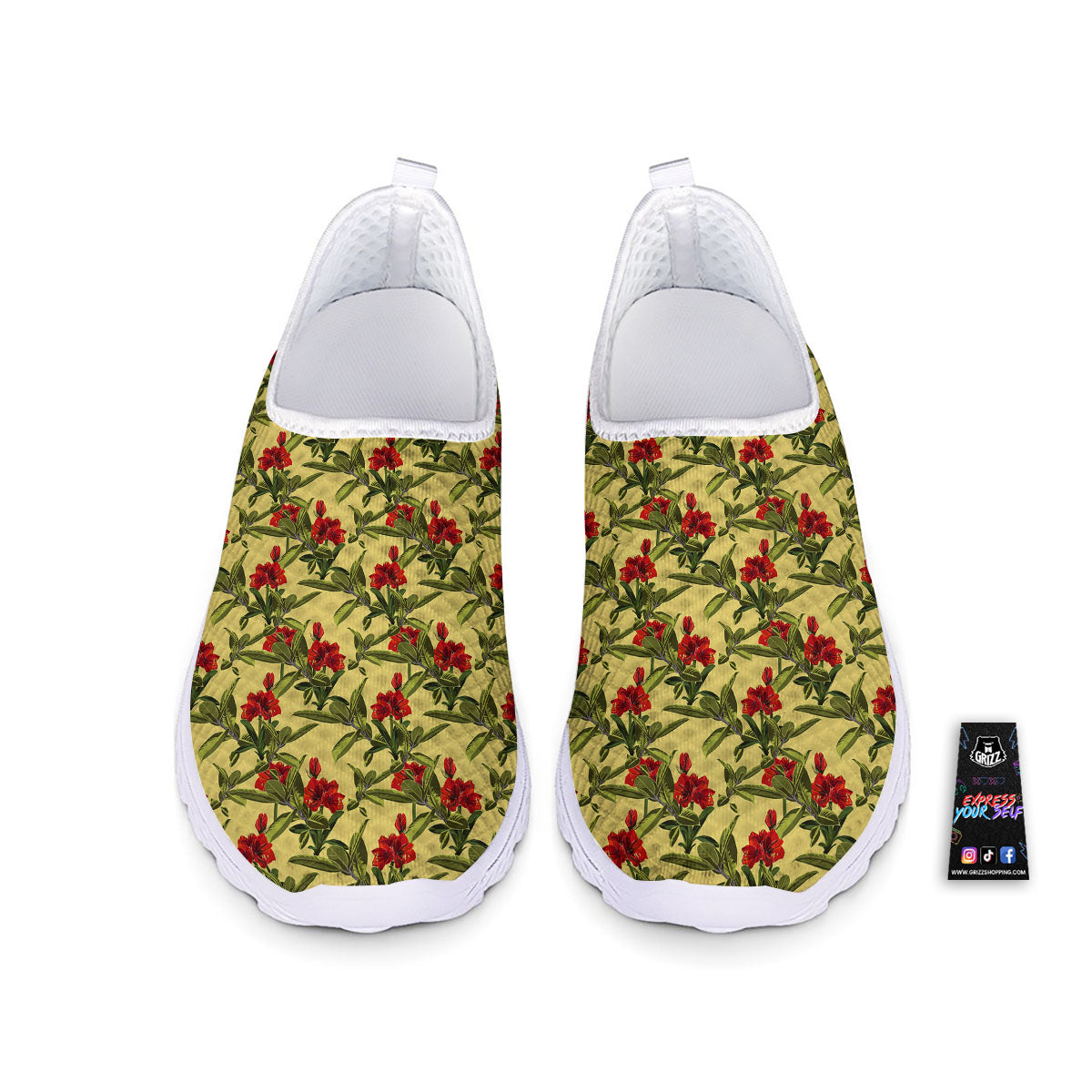 Amaryllis Red Yellow Print Pattern Nurse Shoes-grizzshop