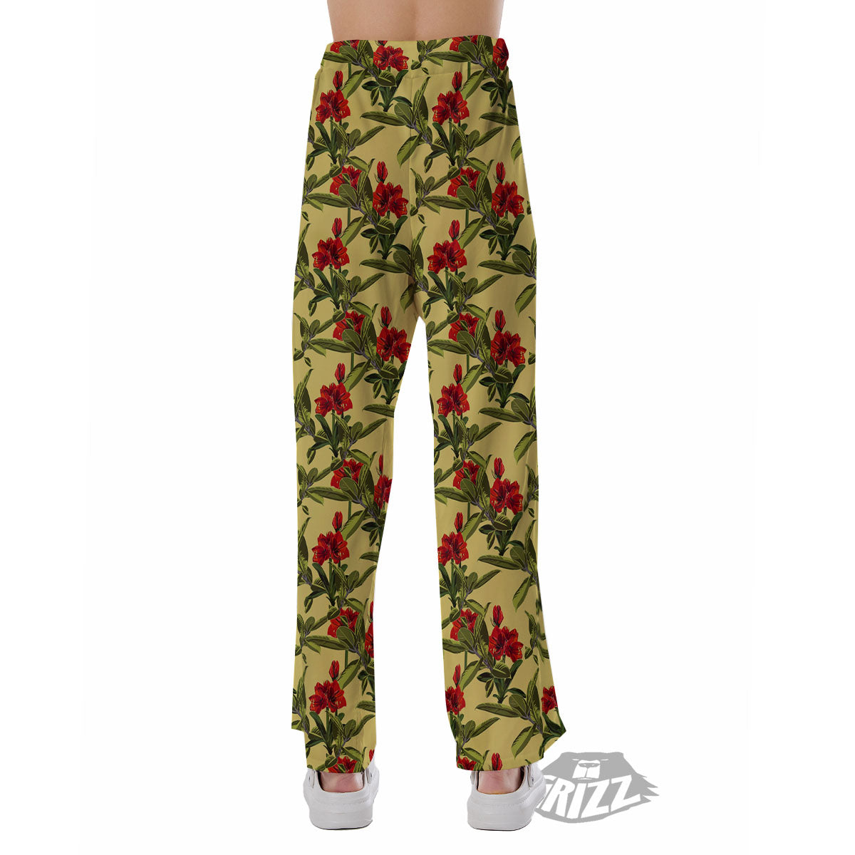 Amaryllis Red Yellow Print Pattern Pajama Pants-grizzshop