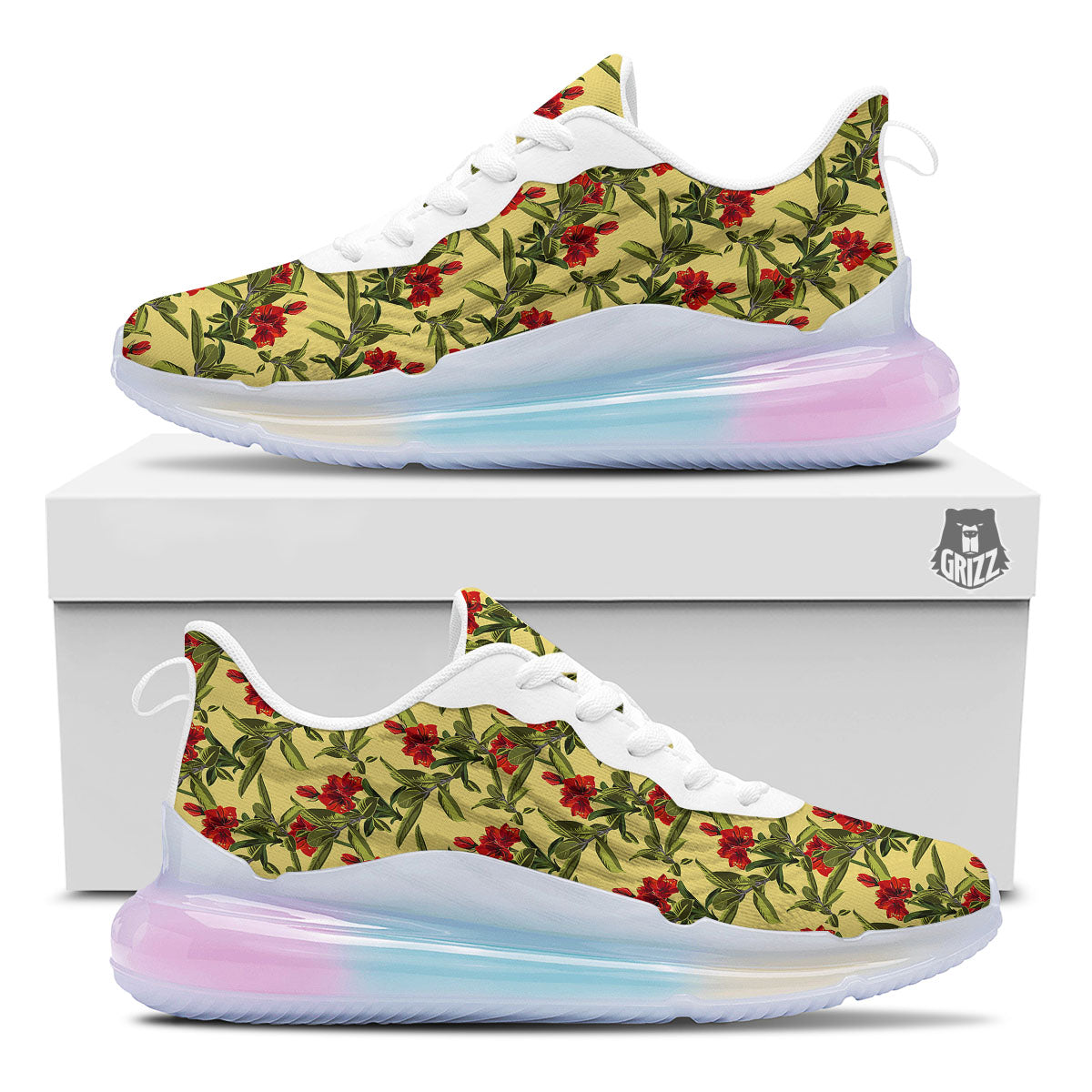 Amaryllis Red Yellow Print Pattern Running Sneakers-grizzshop
