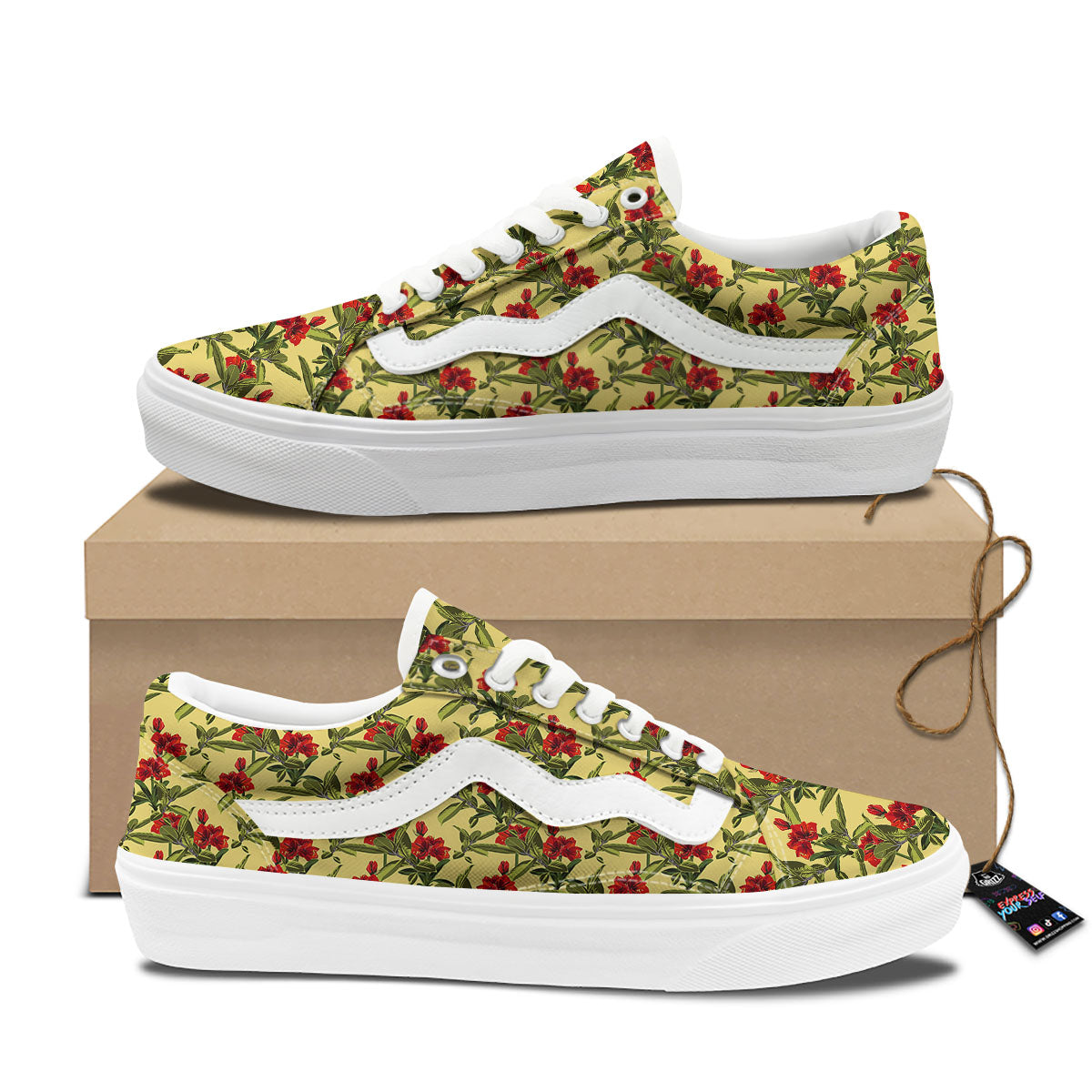 Amaryllis Red Yellow Print Pattern Skate Shoes-grizzshop