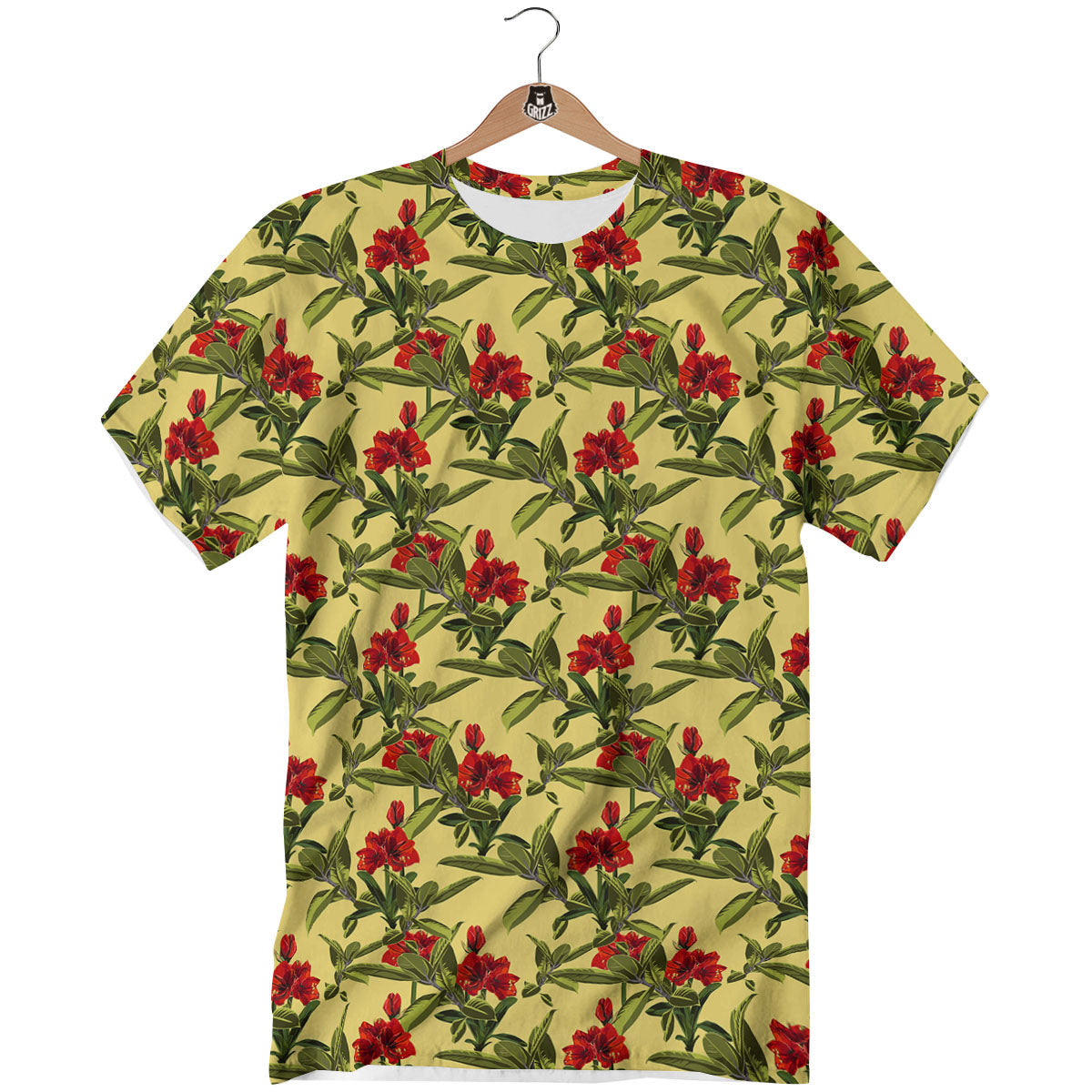Amaryllis Red Yellow Print Pattern T-Shirt-grizzshop