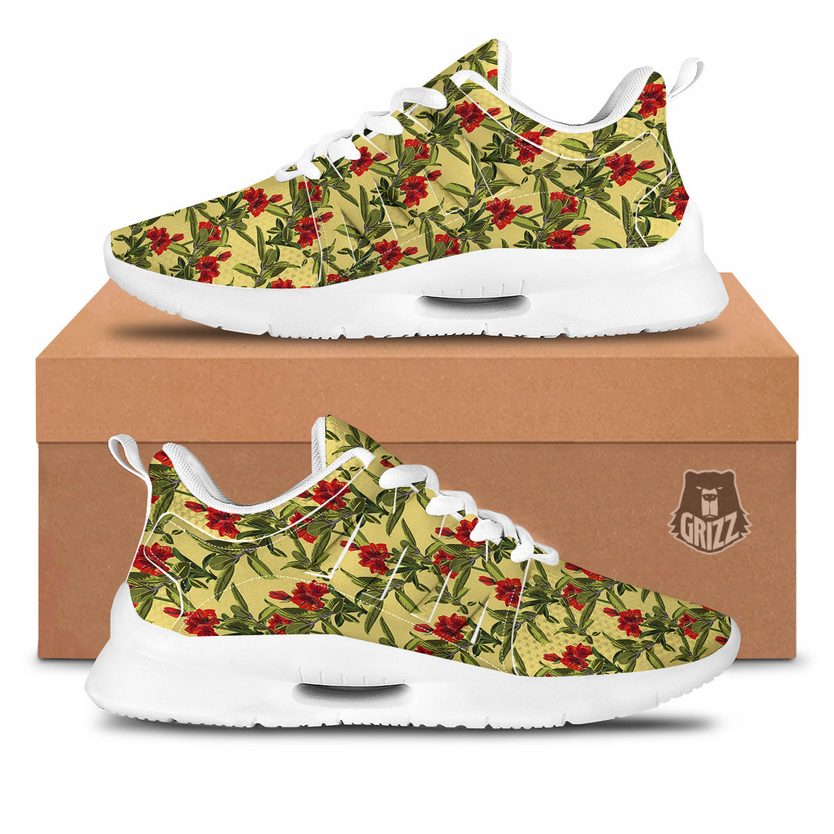 Amaryllis Red Yellow Print Pattern Tennis Shoes-grizzshop