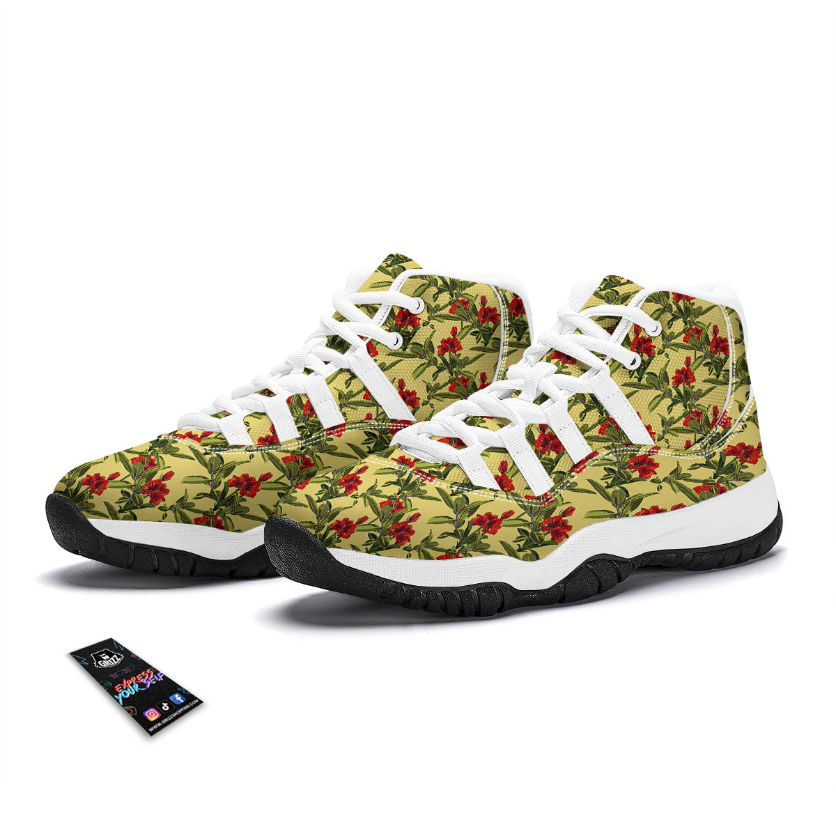 Amaryllis Red Yellow Print Pattern White Bball Shoes-grizzshop