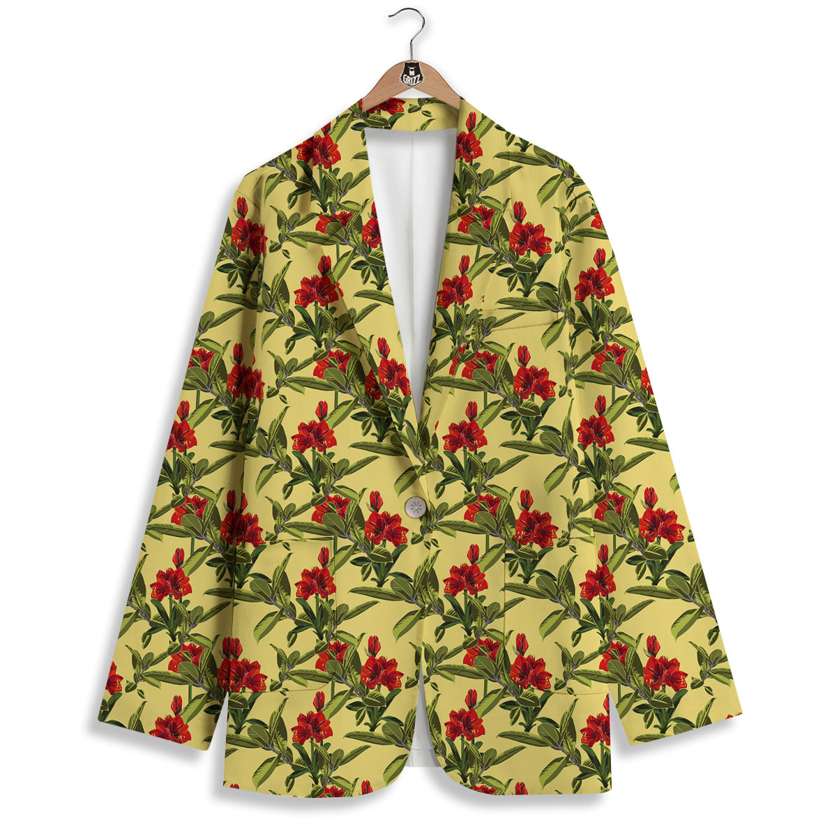 Amaryllis Red Yellow Print Pattern Women's Blazer-grizzshop