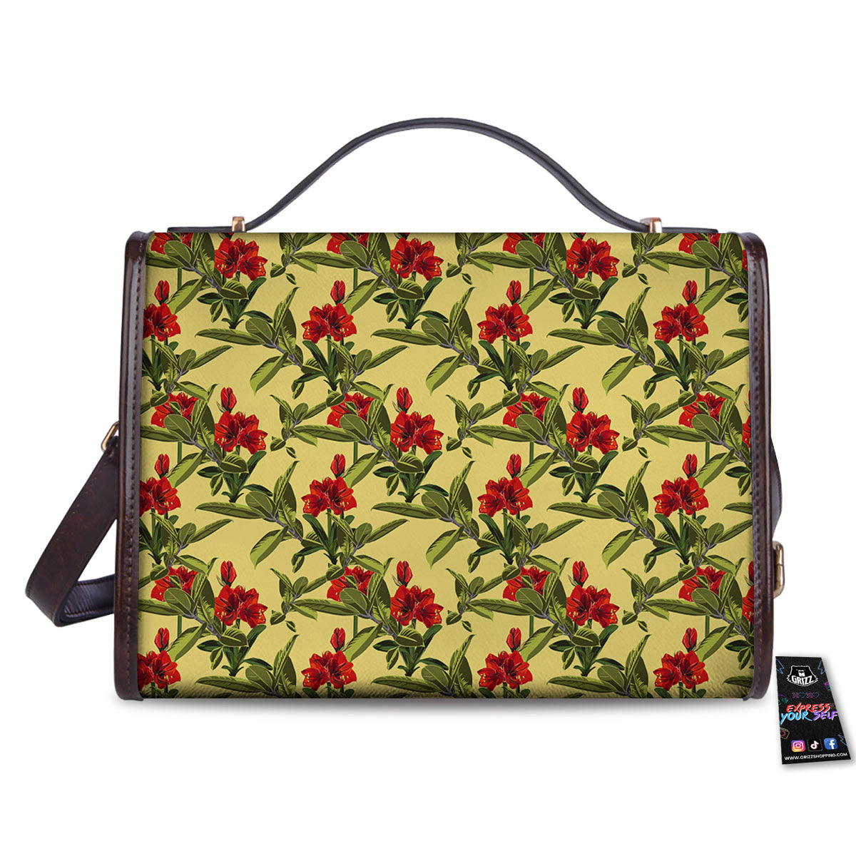 Amaryllis Red Yellow Print Pattern Women's Satchel Bag-grizzshop