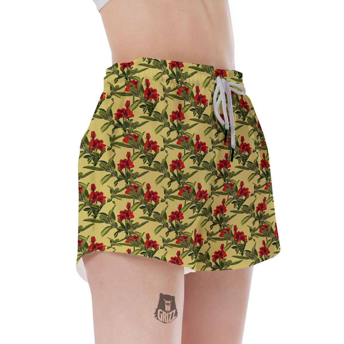 Amaryllis Red Yellow Print Pattern Women's Shorts-grizzshop