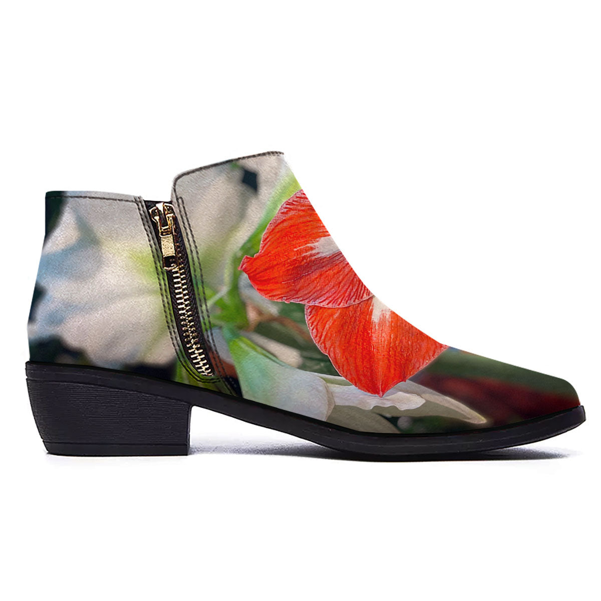 Amaryllis White And Red Print Ankle Boots-grizzshop