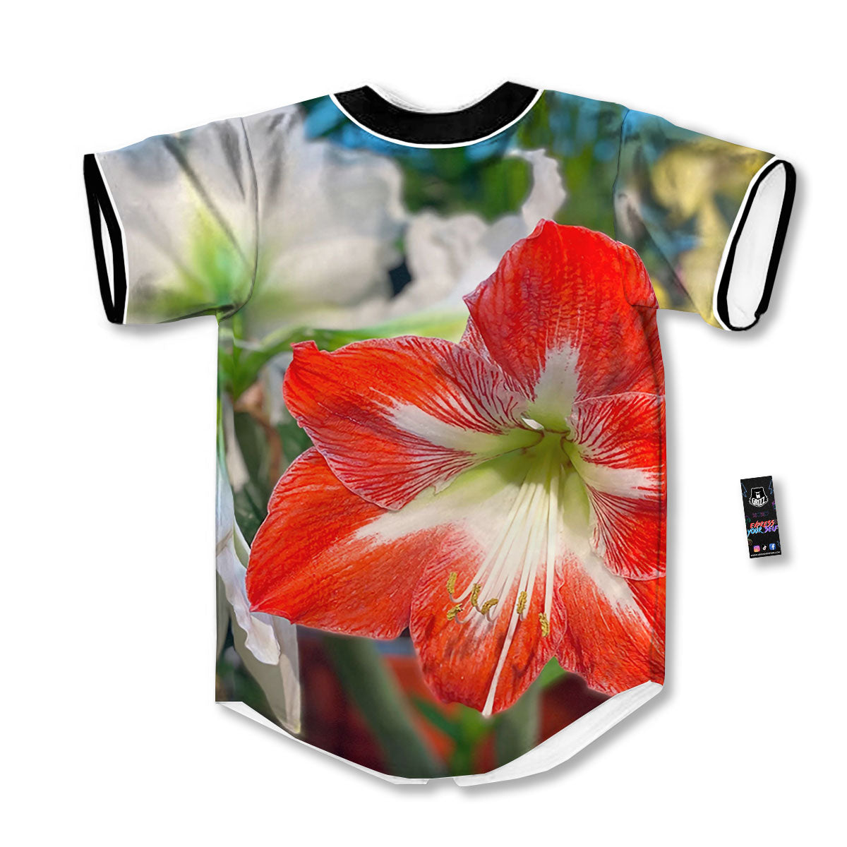 Amaryllis White And Red Print Baseball Jersey-grizzshop