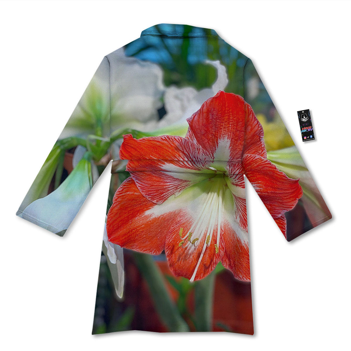 Amaryllis White And Red Print Bathrobe-grizzshop