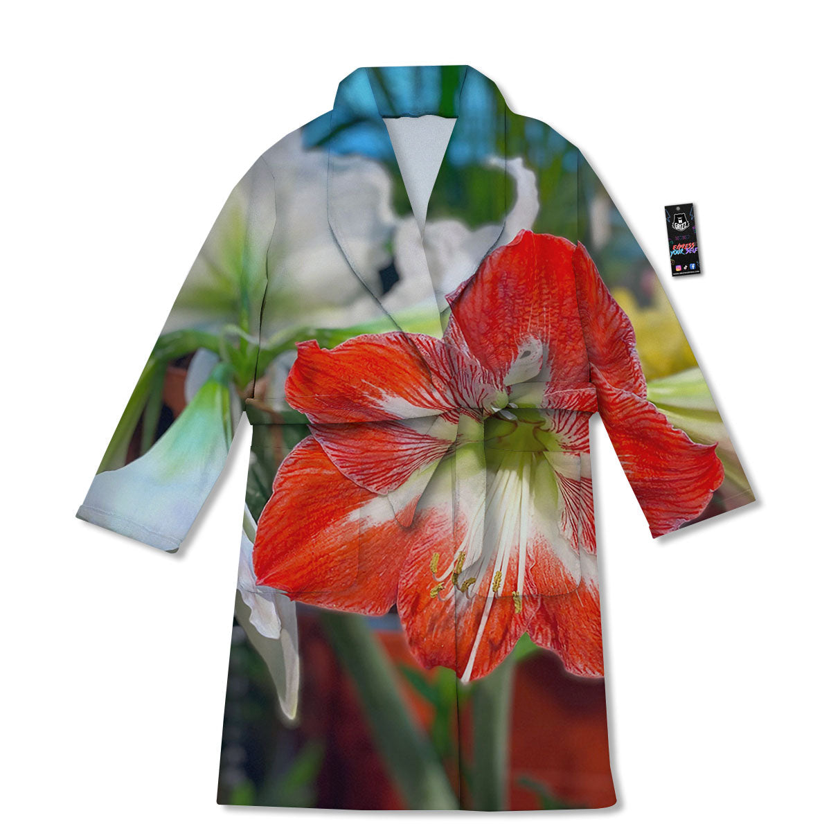 Amaryllis White And Red Print Bathrobe-grizzshop