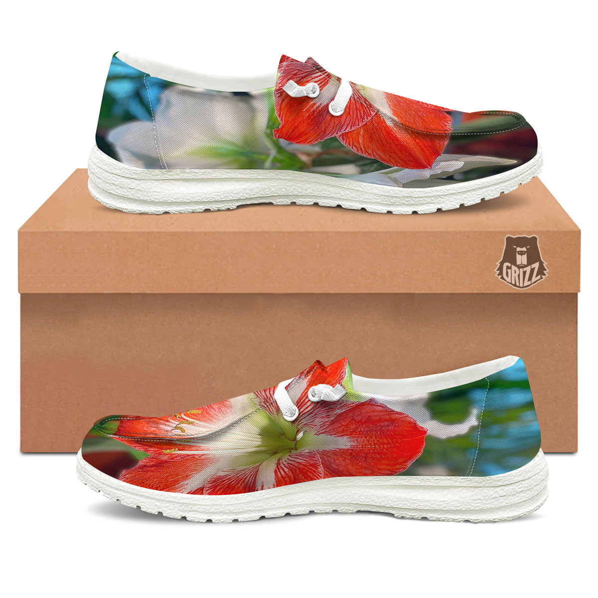 Amaryllis White And Red Print Black Loafers-grizzshop
