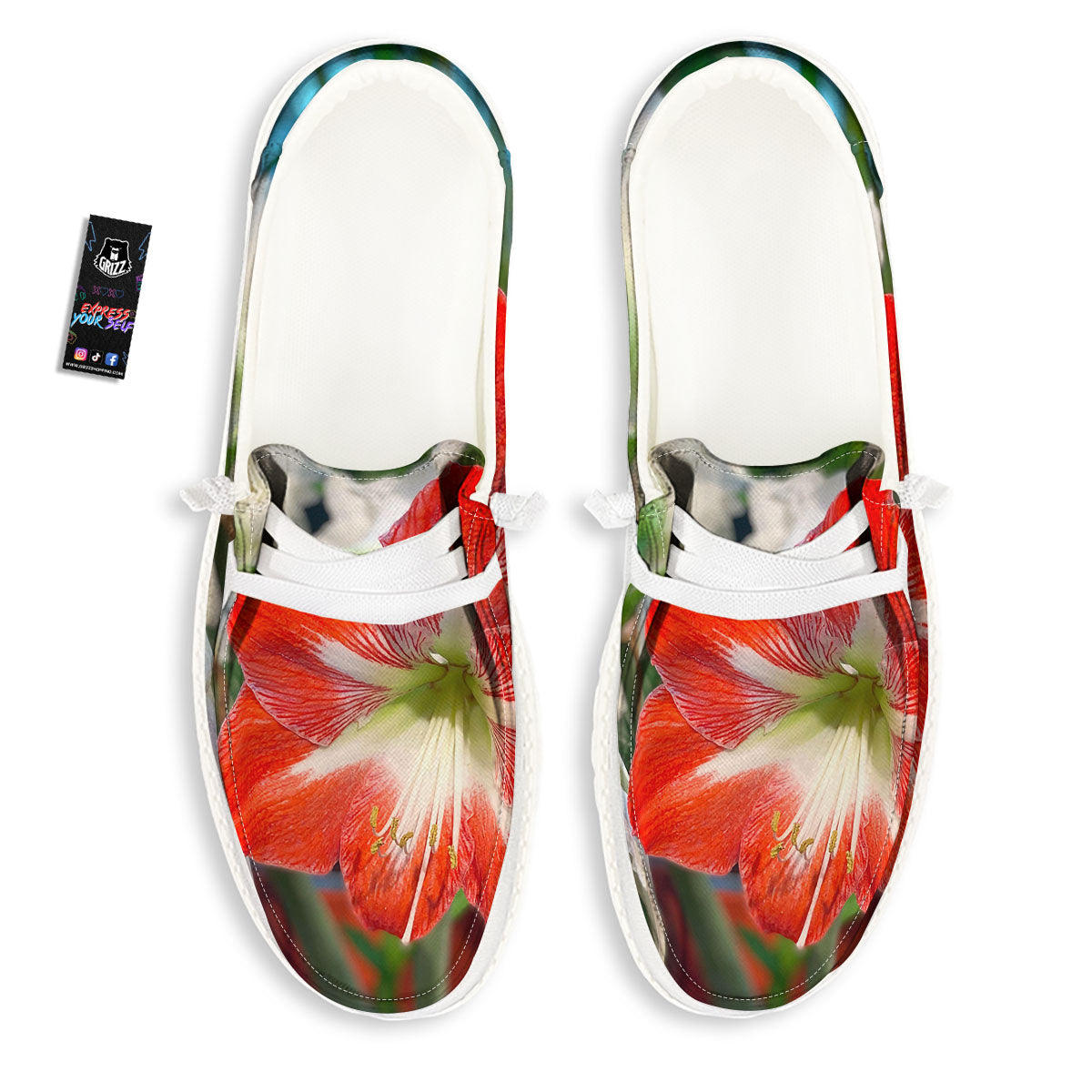 Amaryllis White And Red Print Black Loafers-grizzshop