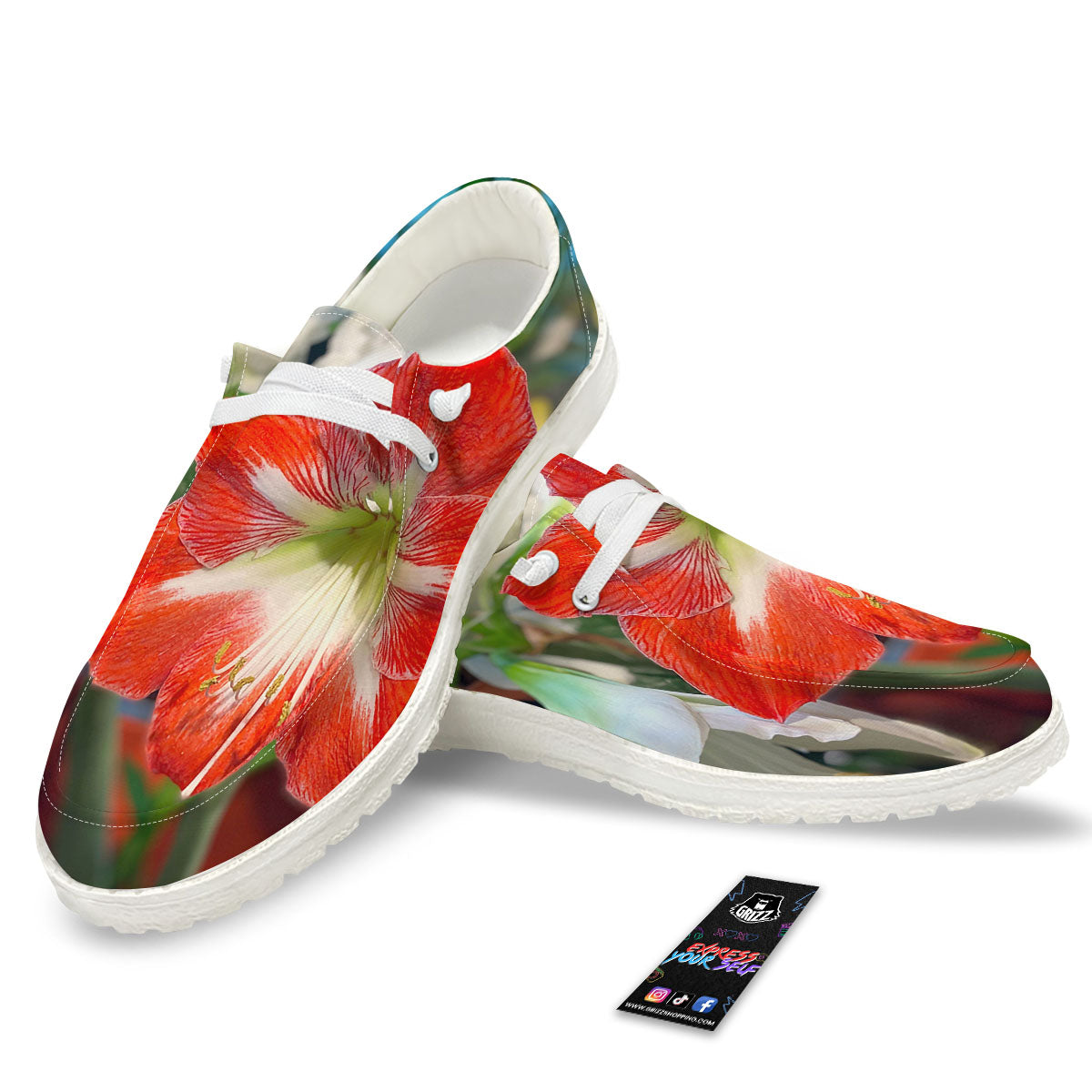 Amaryllis White And Red Print Black Loafers-grizzshop