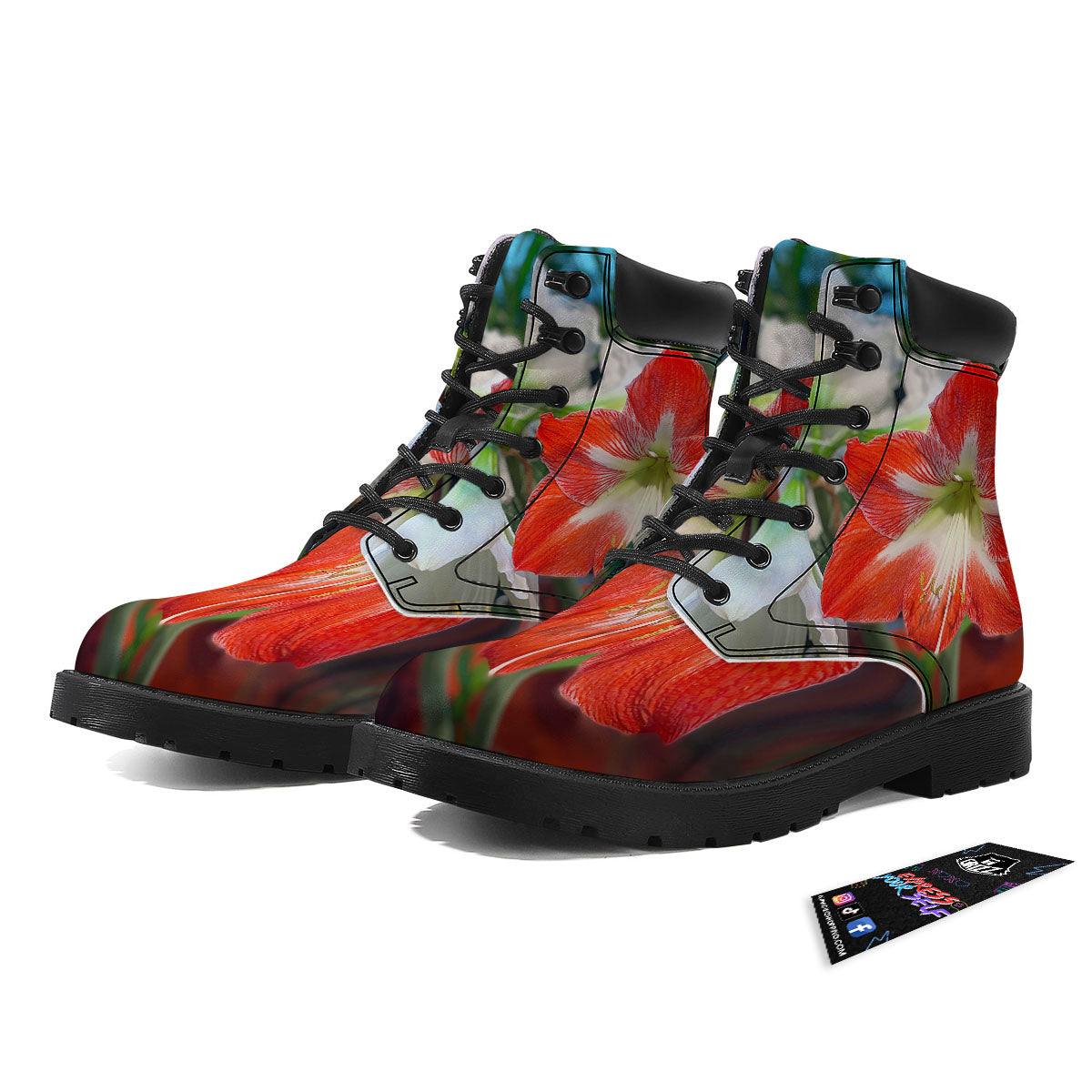 Amaryllis White And Red Print Boots-grizzshop