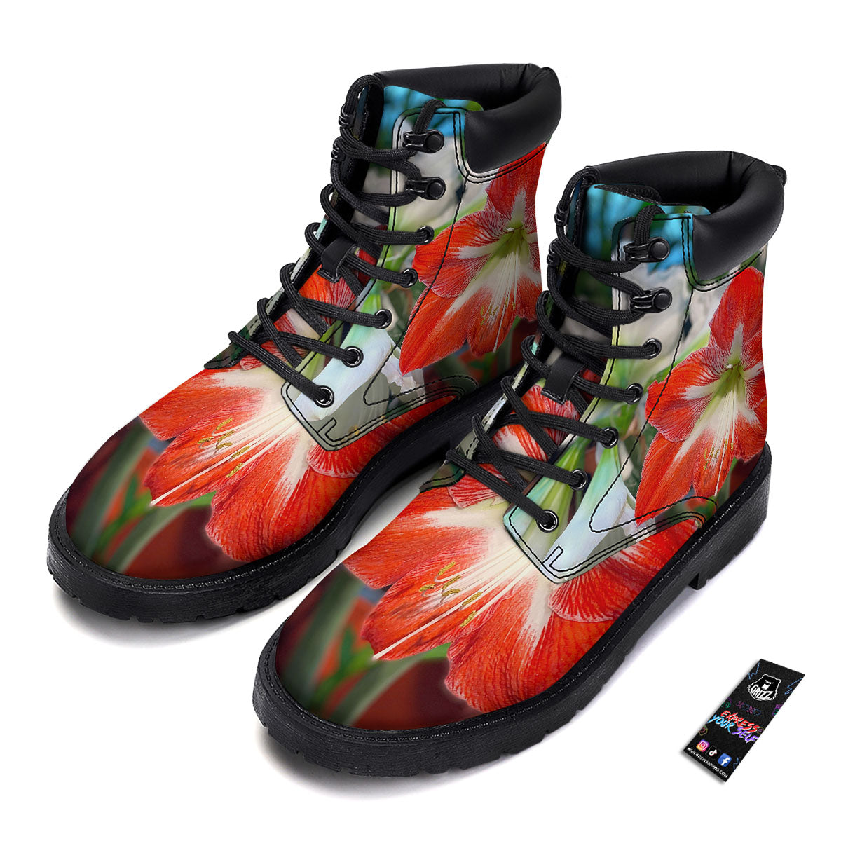 Amaryllis White And Red Print Boots-grizzshop