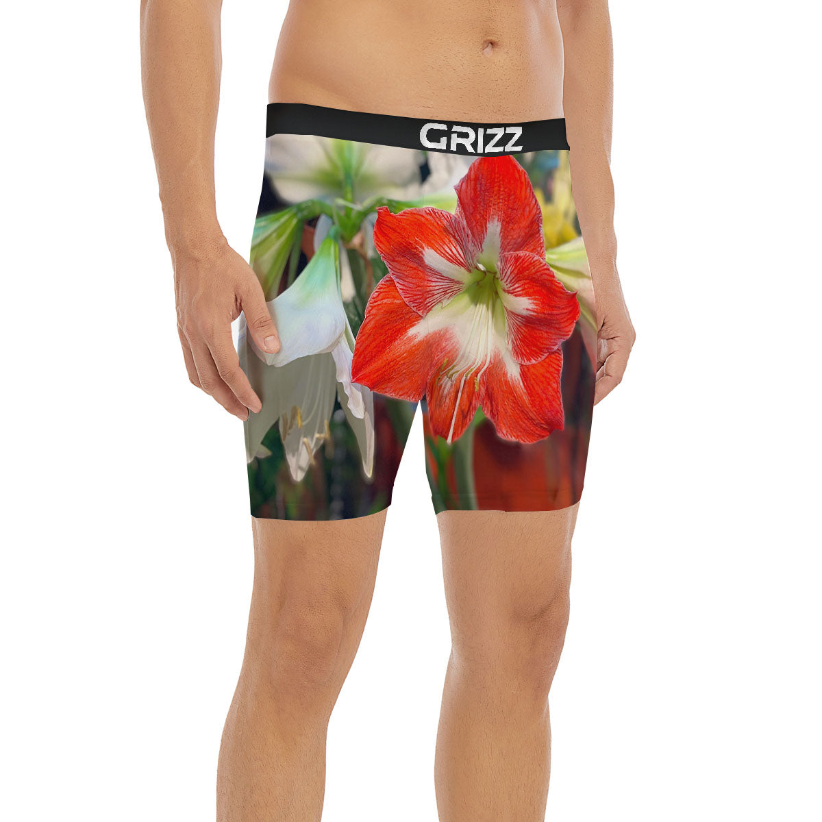 Amaryllis White And Red Print Boxer Briefs-grizzshop