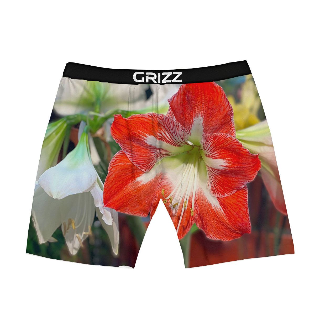 Amaryllis White And Red Print Boxer Briefs-grizzshop