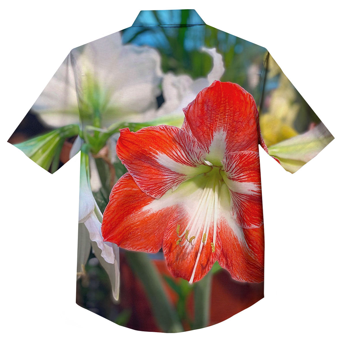 Amaryllis White And Red Print Button Up Shirt-grizzshop