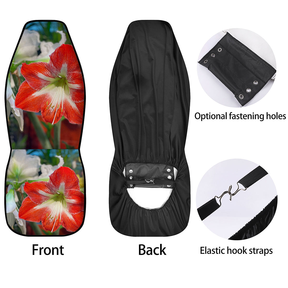 Amaryllis White And Red Print Car Seat Covers-grizzshop