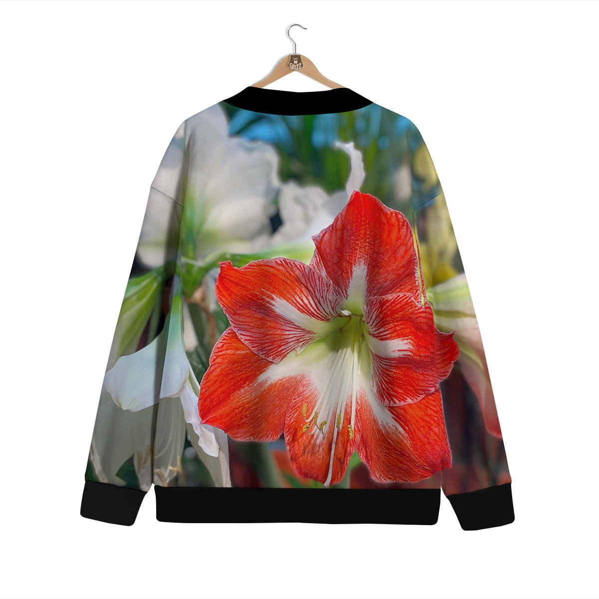Amaryllis White And Red Print Cardigan-grizzshop