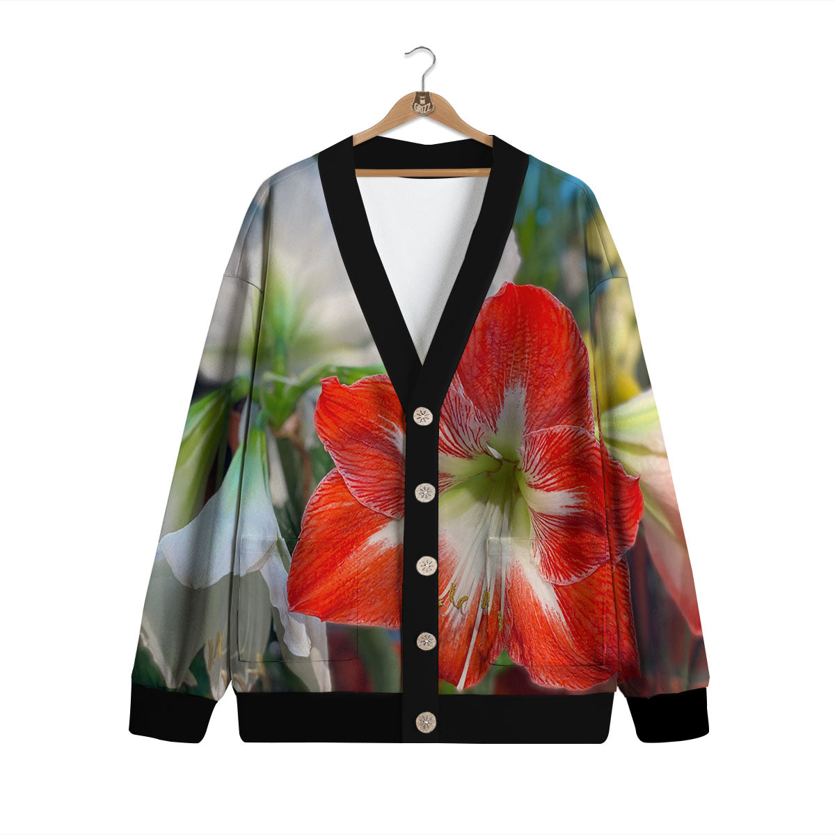 Amaryllis White And Red Print Cardigan-grizzshop