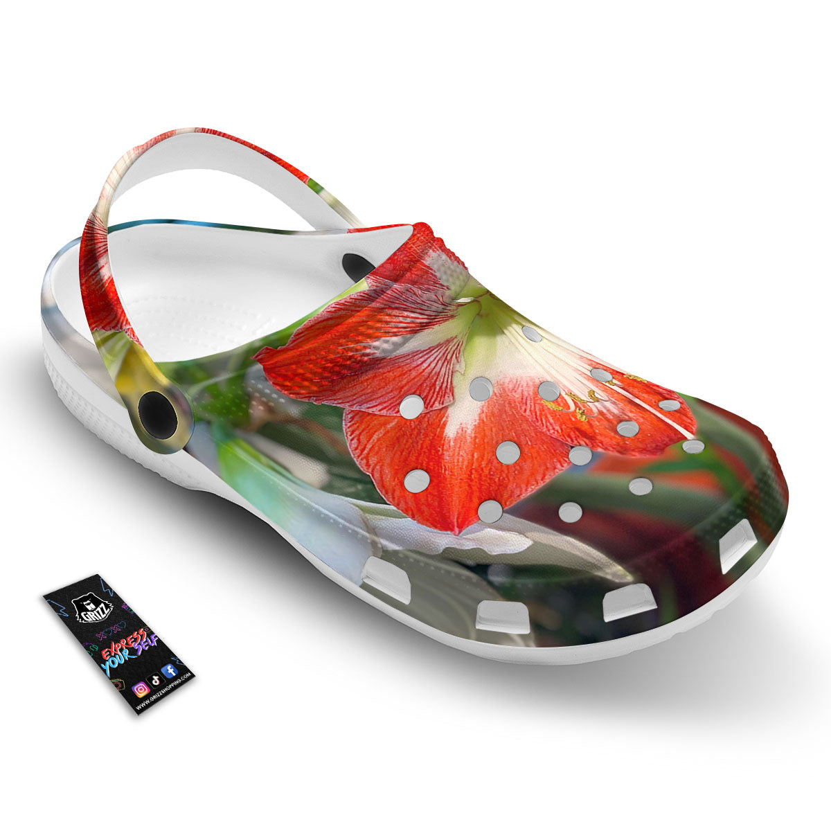 Amaryllis White And Red Print Clog-grizzshop