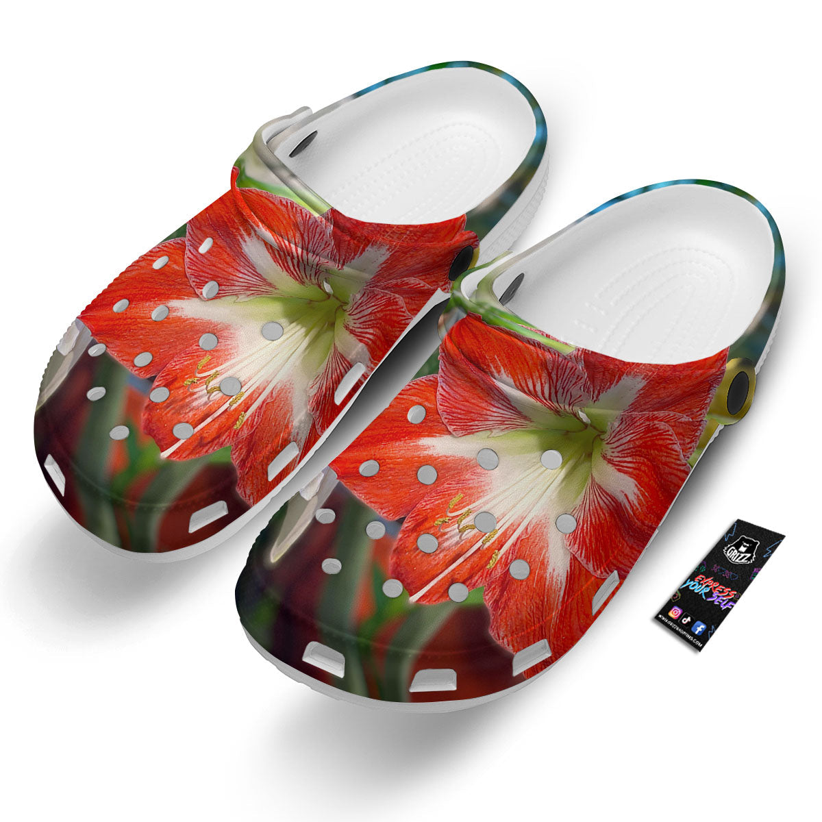 Amaryllis White And Red Print Clog-grizzshop