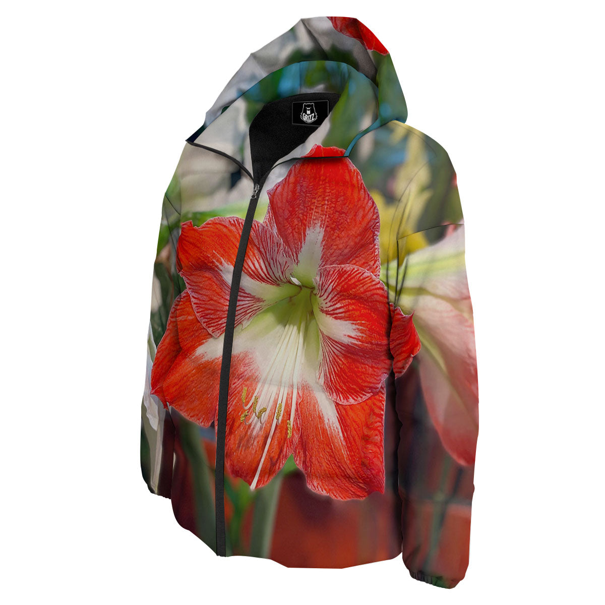 Amaryllis White And Red Print Down Jacket-grizzshop