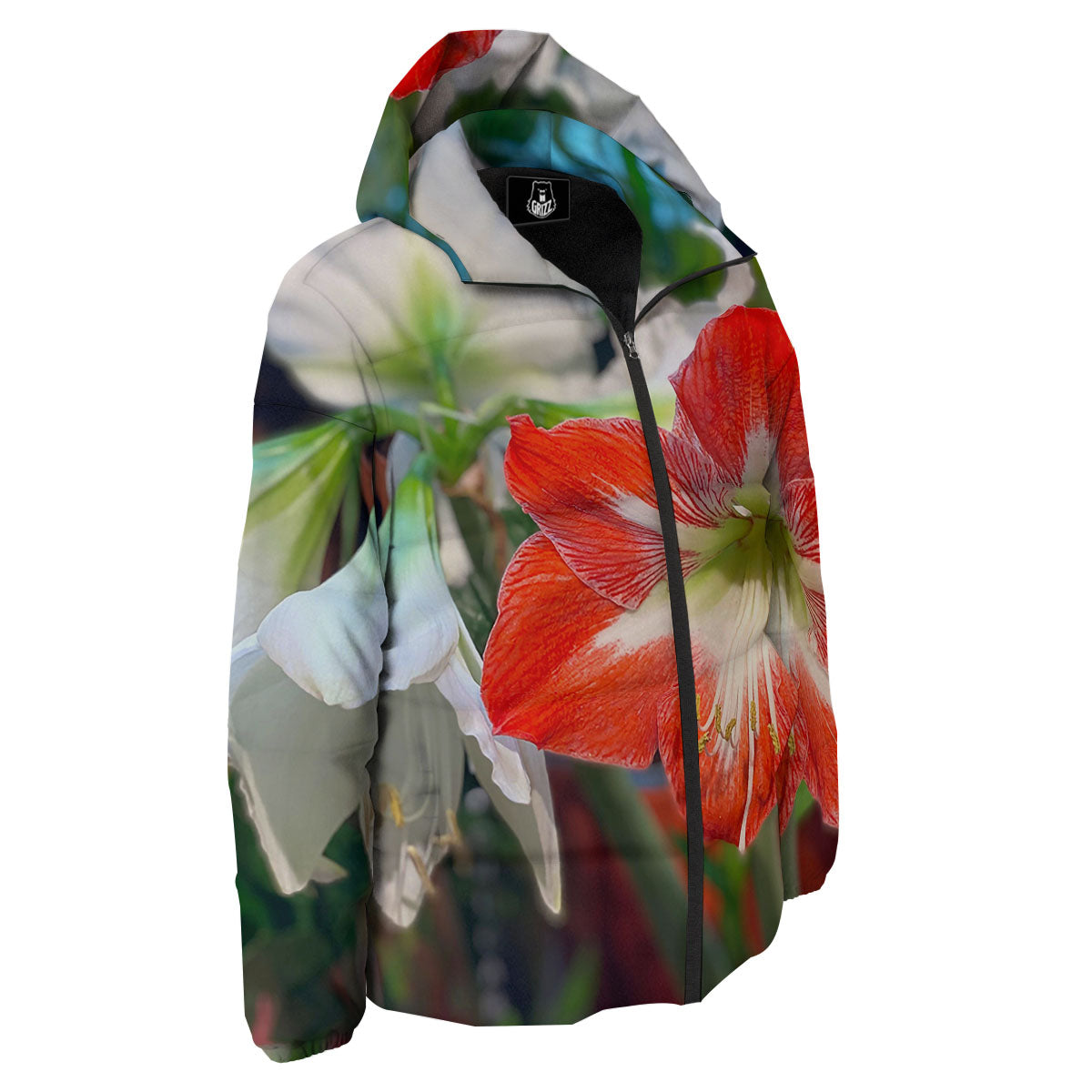 Amaryllis White And Red Print Down Jacket-grizzshop