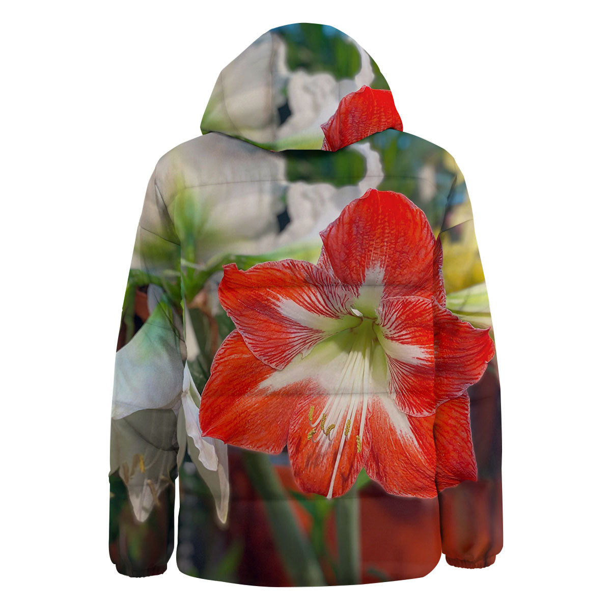 Amaryllis White And Red Print Down Jacket-grizzshop