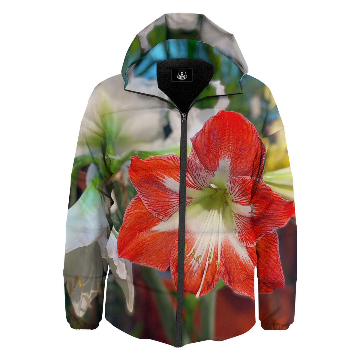 Amaryllis White And Red Print Down Jacket-grizzshop