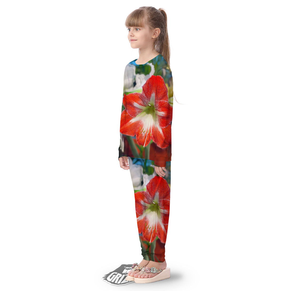 Amaryllis White And Red Print Kid's Pajamas-grizzshop