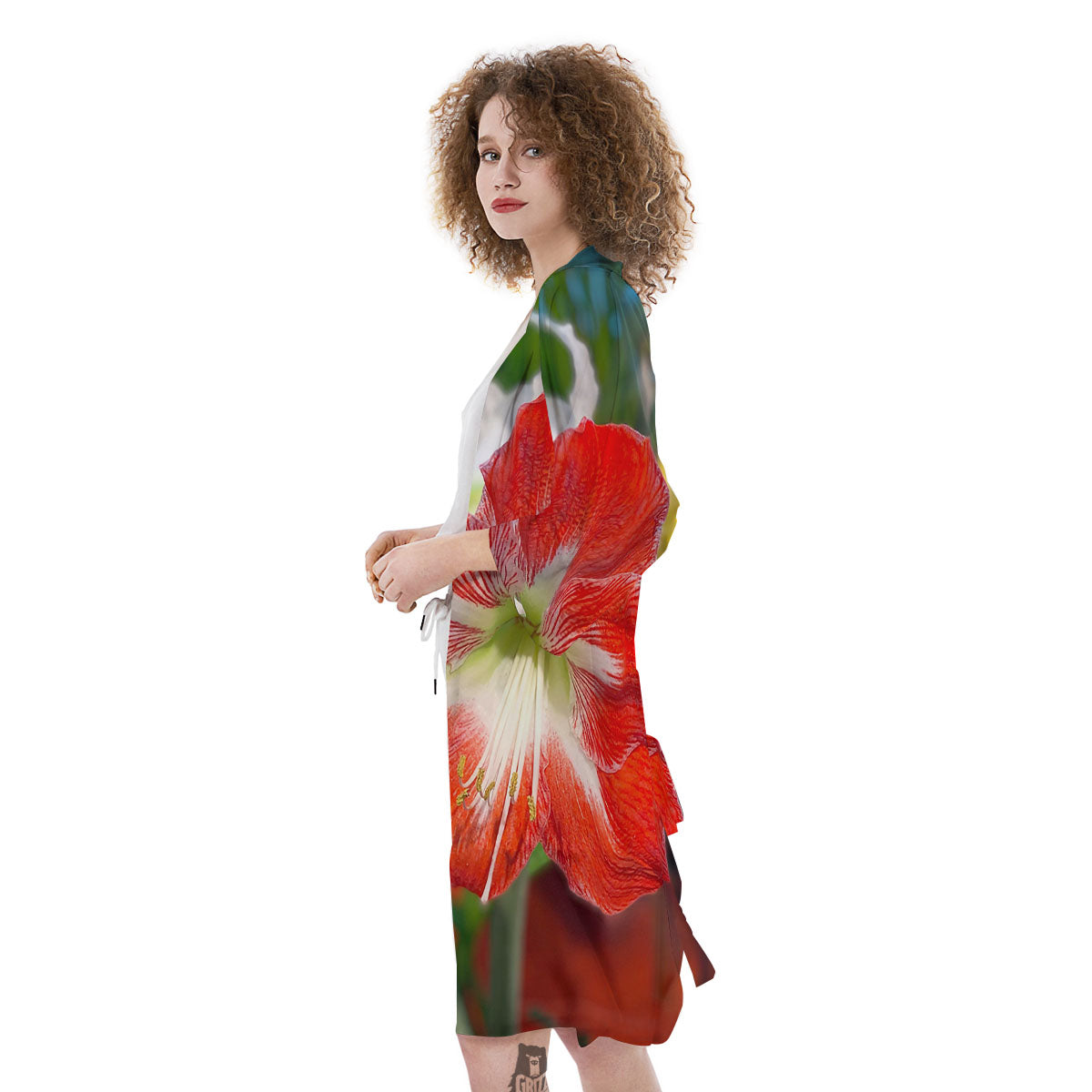 Amaryllis White And Red Print Kimono-grizzshop