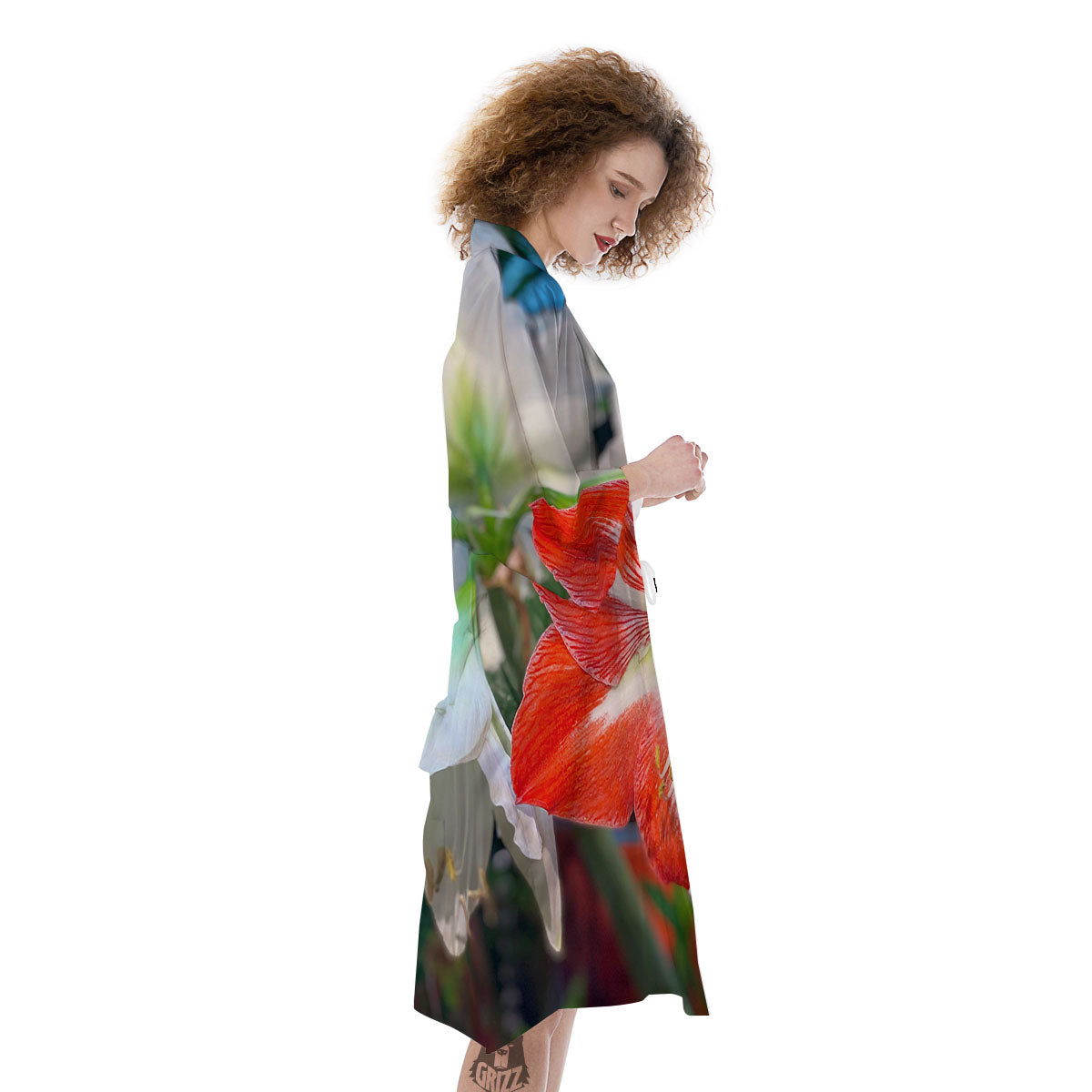 Amaryllis White And Red Print Kimono-grizzshop