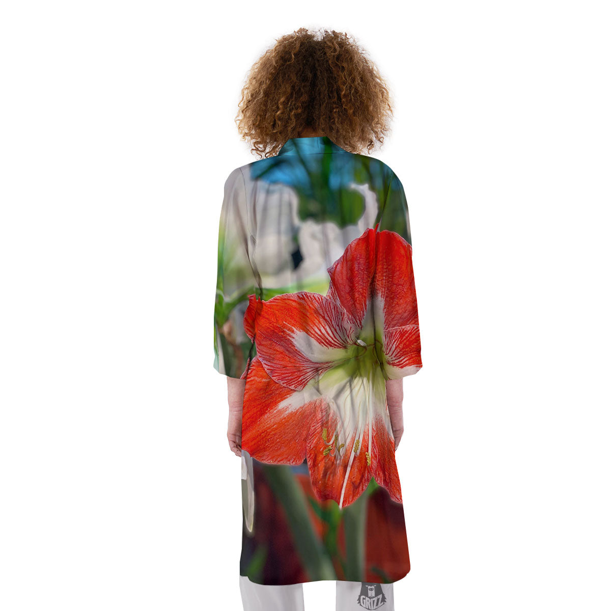 Amaryllis White And Red Print Kimono-grizzshop