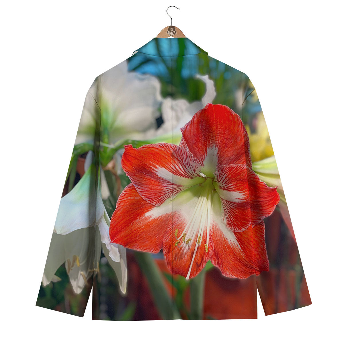 Amaryllis White And Red Print Men's Blazer-grizzshop